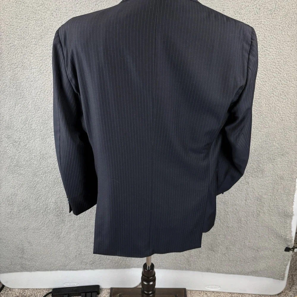 Vtg Polo Ralph Lauren 44R Blazer Navy Pinstripe 3‎ Button Wool Jacket Made Italy